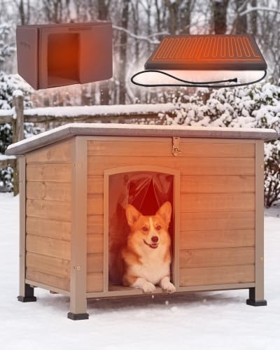 Heated Dog House Outdoor Weatherproof Wood Kennel for Large Dogs
