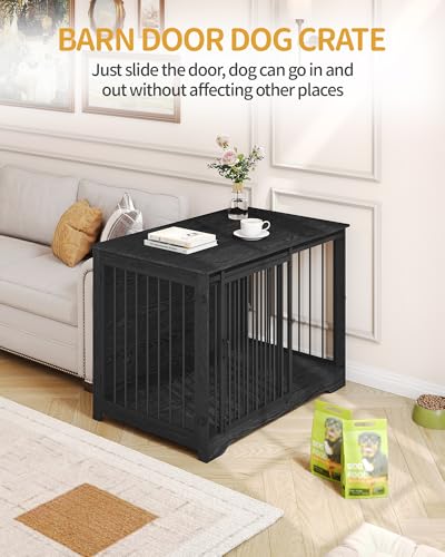 43.3" XL Dog Crate Furniture Indoor Dog Kennel with Barn Door (Black / 43.3"L x 27.5"W x 31.8"H)
