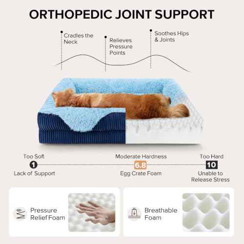 Orthopedic Dog Bed Extra Large Sized Dog (Blue / 44"L x 31"W x 7"T)