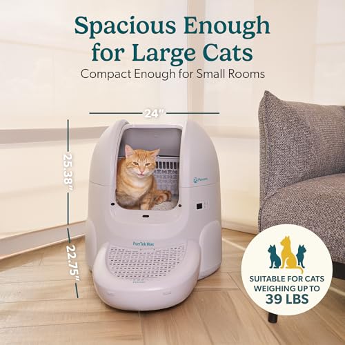 PurrTek Max Self Cleaning Litter Box for Multiple Cats Automatic Cat Litter Box XL 65L 5 Safety Sensors Ultra Quiet 30