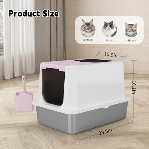 Stainless Enclosed Litter Box (Pink / 23.8"L*15.9"W*16.1"H)