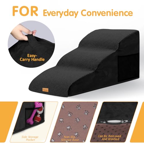High Density Extended Foam Dog Ramp&Steps 3 Tiers (Black / 33.1*15.7*15.7)