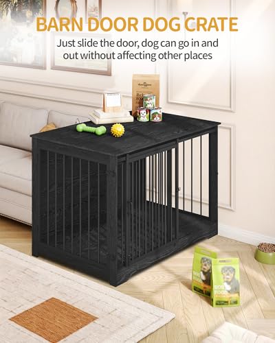 46.9" XXL Dog Crate Furniture Indoor Dog Kennel with Barn Door (Black / 46.9"L x 27.6"W x 34.7"H)