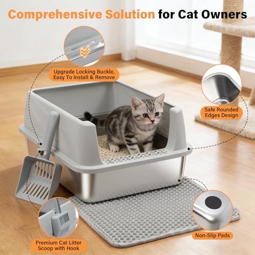 Stainless Steel Cat Litter Box for Kittens (Small(17.3"x13.4"x8.1"))