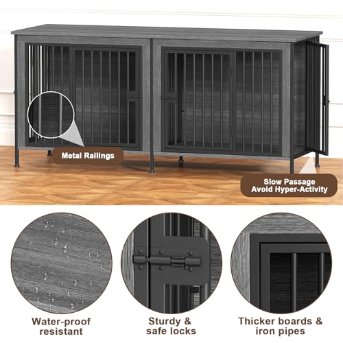 63" Dog Crate Furniture for 1 or 2 Dogs (Dark Grey / 63.0" x 23.6" x 27.9")