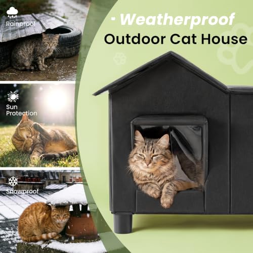 Outdoor Cat House Weatherproof Elevated Cat Bed (Black / L)