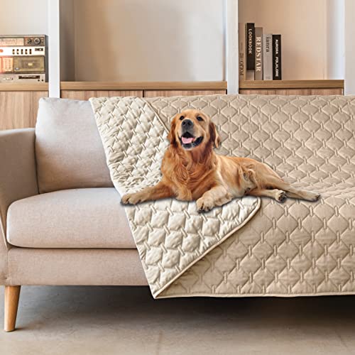 Waterproof Pet Blanket for Bed (52x82 Inch (Pack of 1) / Dark Beige/Light Beige)