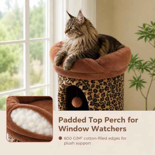 68.5" Leopard Print Cat Tree Tower with 4 Condos & Hanging Hammock (Classic Leopard Print / 69" Forest Cat Tree)