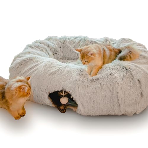 Extra Large Cat Tunnel Bed Plush Cat Cave for Indoor Adult Cats (Ash Gray)
