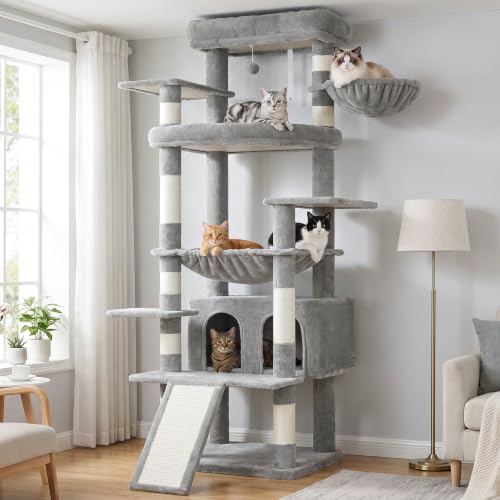 Tall Cat Tree for Large Cat (Light Gray / 75.2 inch)
