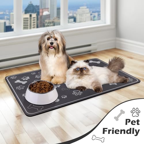 Pet Feeding Mat (18"L x 12"W / Square Dark Grey)