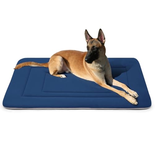 Dog Bed Soft Dog Crate Bed Pad Mat (42.0"L x 28.0"W x 1.2"Th / Dark Blue)