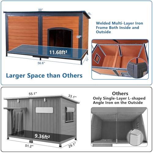 Outdoor XXL Wooden Dog House Weatherproof Chew Resistant Frame 59.1 Inch (59.1"Length)