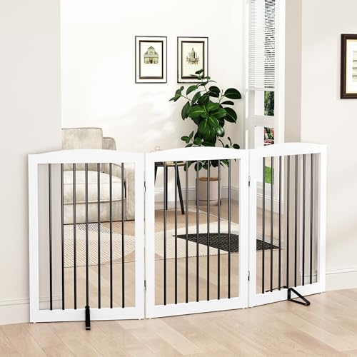 Freestanding Pet Gate for Dogs (32" Height-3 Panel / White & Black)