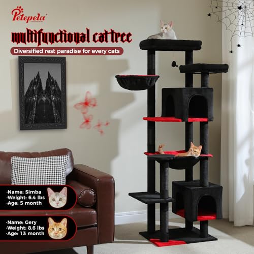 69" Gothic Cat Tower with Hammock & Scratching Posts (Black / 69 Inches)