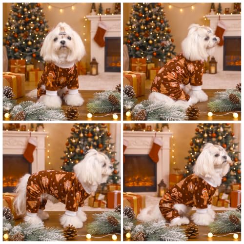 Small Dogs Outfit Soft Puppy Onesies Pjs Christmas Dog Pajamas Pet Coat Cat Apparel Comfy Doggie Jumpsuit Bodysuit for All Seasons P356XS (Brown Gingerbread / X-Small)
