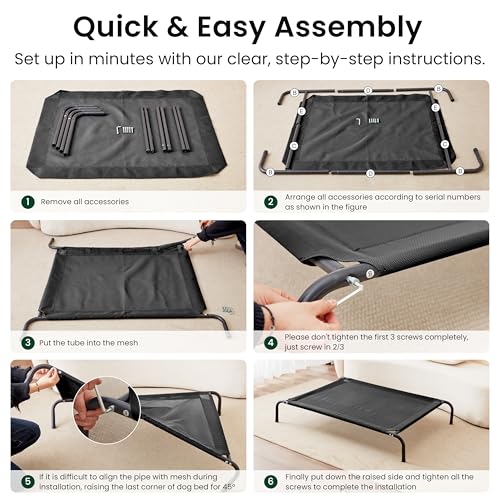 Elevated Cooling Dog Bed for Medium Dogs (Black / 43" X 31.5" X 8")
