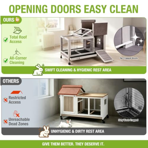 Rabbit Hutch Indoor Bunny Cage Outdoor Wood House with Wire Mesh