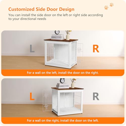 27" Dog Crate Furniture (White+Rustic Brown / 27.2"L x 20.1"W x 23.6"H)