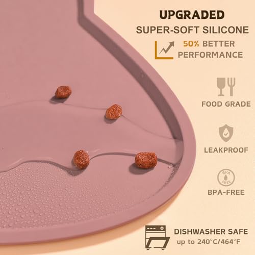 Cat Food Mat Silicone Non Slip Dog Bowl Mat Waterproof Cat Feeding Mat Stop Food Spills and Water Messes Out to Floor Pet Food Mat (Coral Pink / 20" x 12")
