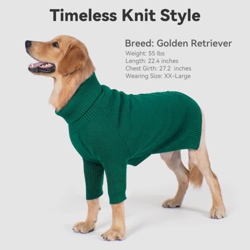 Dog Sweater Long Sleeve Warm Knit Sweaters for Large Dogs Boy Girl (Green / XX-Large)