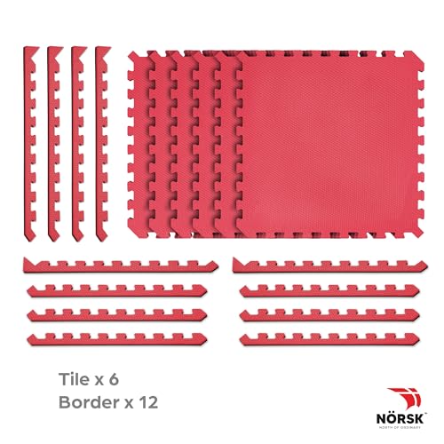 Reversible 1 2" EVA Foam Gym Floor Tiles (6 Tiles - 24 Sq. Ft. / Red / Black)
