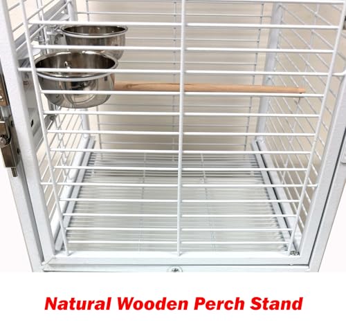 Portable Durable Heavy Duty Travel Veterinary Bird Parrot Carrier Cage Feeding Bowl Play Wooden Stand Perch with Handle Prevent Beaks Out (19" x 15" x 25"H / White Vein)