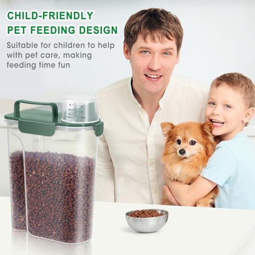 5 Lbs Travel Dog Food Storage Container with Collapsible Dog Bowl (Dark Green 6Qt)