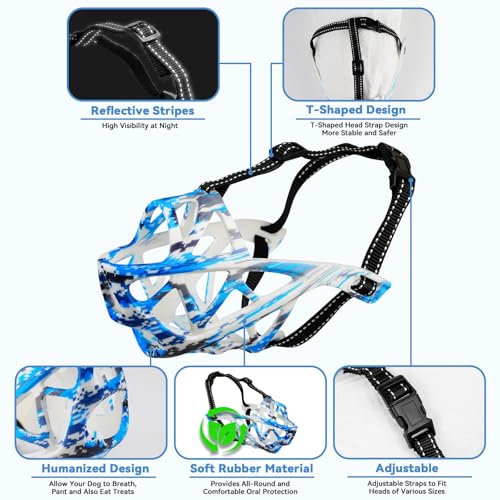 Dog Muzzle for Large Medium Dogs (Camouflage Blue / L)