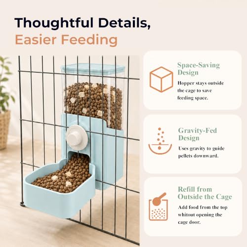 41 oz Hanging Gravity Feeder for Small Animal Cages Rabbit & Guinea Pig (Light Blue)