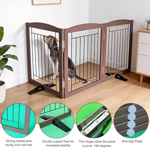 Freestanding Dog Fence Indoor (Brown / 【3 Panels】60''w x 24''h)