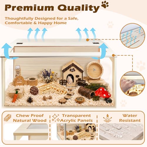Hamster Cage with Chewproof Wood Top (Oak / 31.0"L x 14.0"W x 14.0"H)