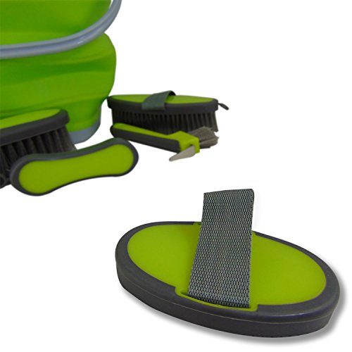 Collapsible Grooming Kit 10 Liter Bucket and 5 Grooming Tools (Lime Green)