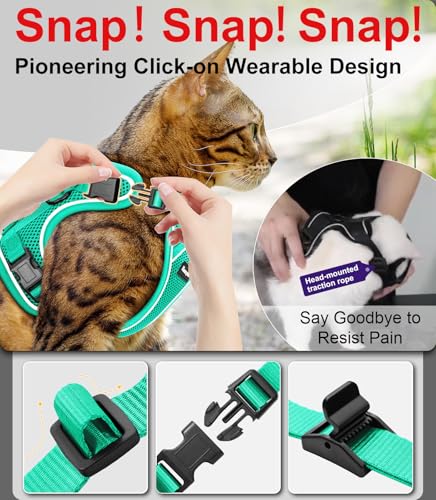 Cat Harness and Leash for Walking Escape Proof Soft Adjustable Cat Leash (Emerald / M (13-18lb))