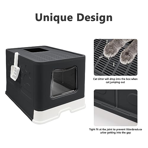 XL Foldable Cat Litter Box with Lid (BLack / X-Large)
