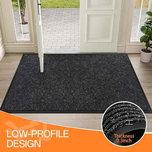 Indoor Outdoor Door Mat (Black Striped / 3' x 4' (Rectangular))
