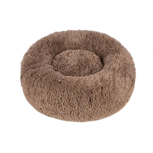 Round Calming Dog Bed for Small (Caramel / 20" x 20" x 6")