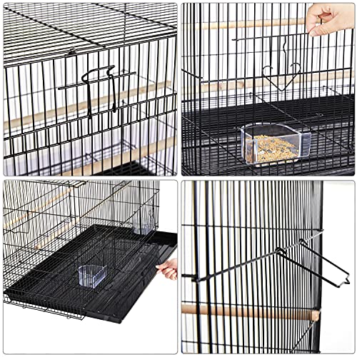 30‘’ Flight Bird Cage Stackable Design for Small and Medium Birds with Slide Out Tray and Bottom Grate Budgies Cockatiels Lovebirds Canaries Parakeet Cage (Black)