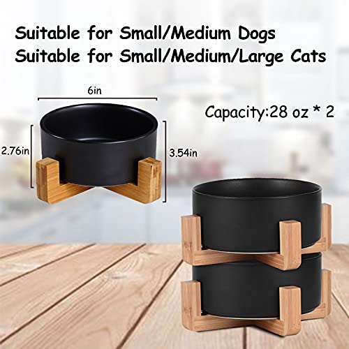 Ceramic Black Cat Dog Bowl Set with Stand (Black / Medium Size Dog Bowls 850ML*2)