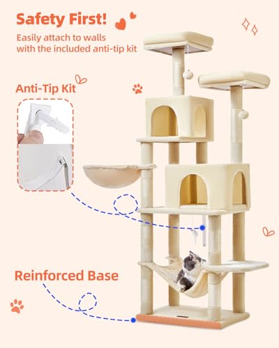 Cat Tree 67 in Tall Cat Tower with 2 Plush Cat Condos (67 inches / Beige)