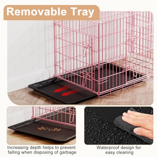 42" Foldable Metal Dog Crate (Pink)