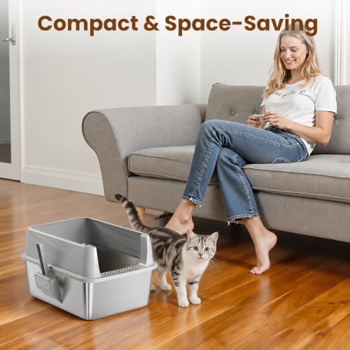Stainless Steel Sifting Litter Box for Pine Pellets (【S】17.7" x 13.8" x 11")