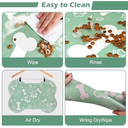 Dog Cat Mat for Food and Water (29"L x 17"W / Bone Shaped Green)