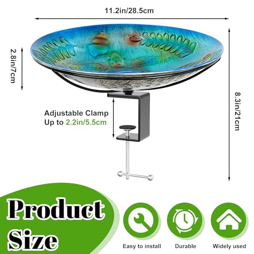 Deck Mounted Bird Bath for Outside (Ocean Blue Turtle)