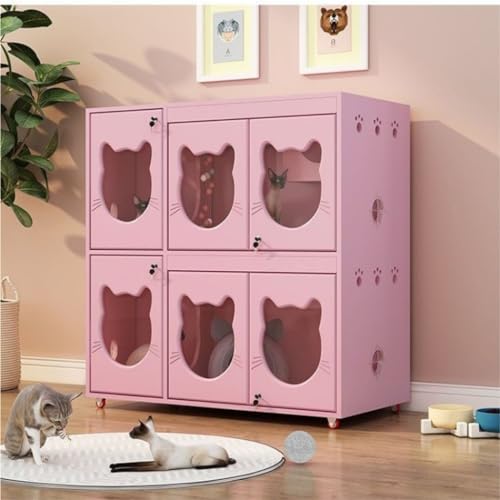 Cat House Solid Wood Cat Cage Luxury Villa Home Indoor Oversized Cattery Constant Temperature Cat Delivery Room Cage Cat Bed (120*60*118.4 / Pink)