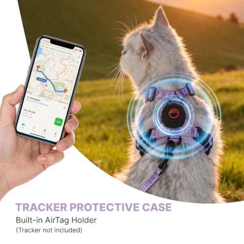 Cat Harness Leash Set with AirTag Holder (Purple for Airtag / L)