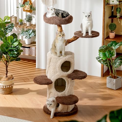 54.7'' Cat Tree Tower for Indoor Cats with 3 Condos (54.7-inch Forest Brown)