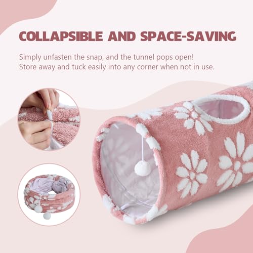 Straight Cat Tunnel for Indoor Cats 47"x12" (Pink Flower / Straight)