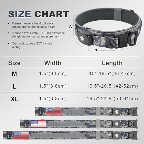 Tactical Dog Collar with IPX8 Waterproof AirTag Holder (Camouflage Grey / L(16.5"-20.5"))