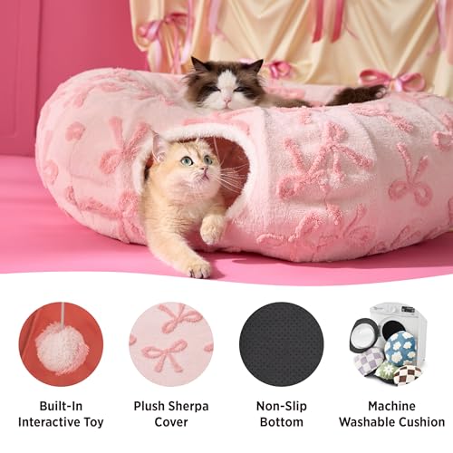 Lesure Donut Cute Jacquard Large Cat Tunnel Bed Kitten Toys for Dog Bunny (large (39.5"L x 39.5"W x 10"H) / Bow Pink Taffy)